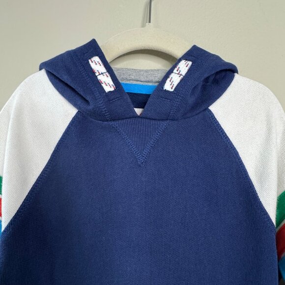 MINI BODEN Rainbow Stripe Hoodie Boys 6-7 Navy Blue Sweatshirt Pockets EUC - Picture 3 of 7